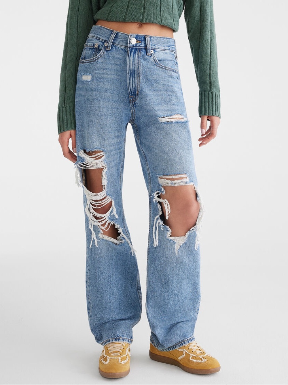 Aeropostale High-Rise Baggy Distressed Ripped Classic Blue Denim Jeans Sz 00 NWT
